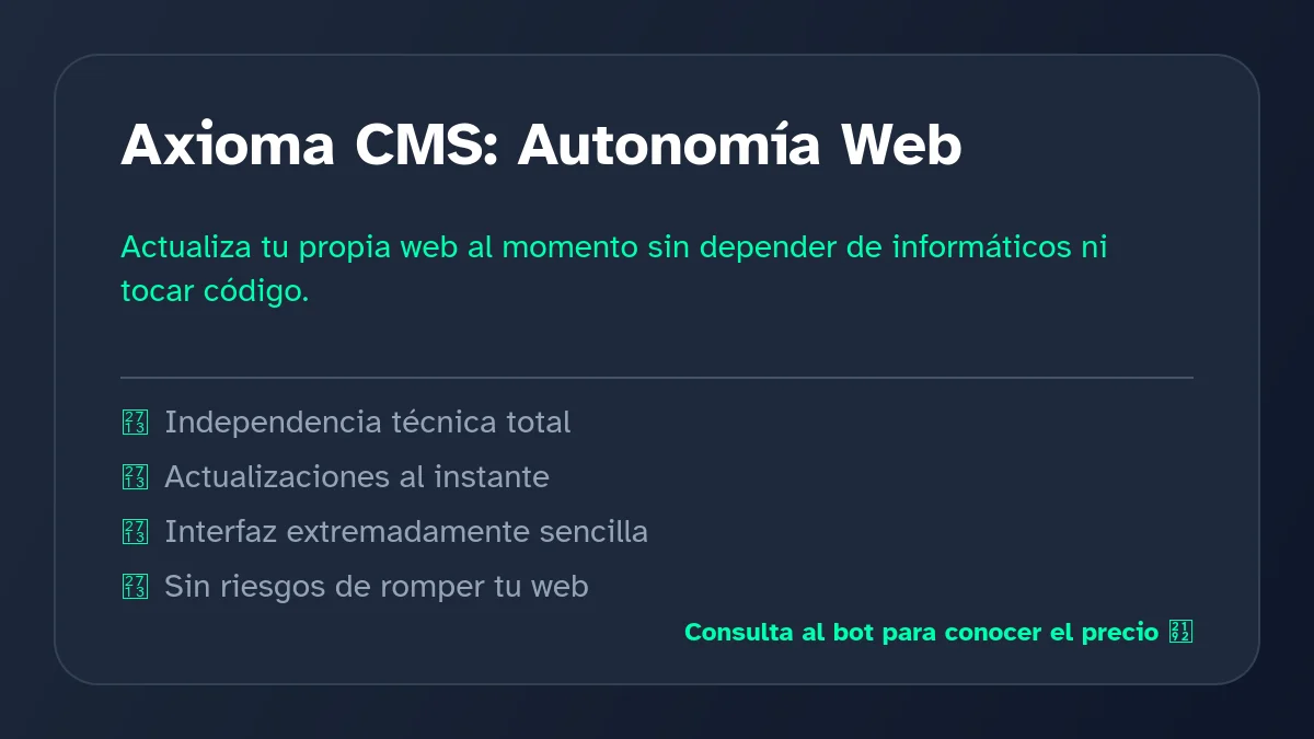 Infografía explicativa de Axioma CMS: Autonomía Web